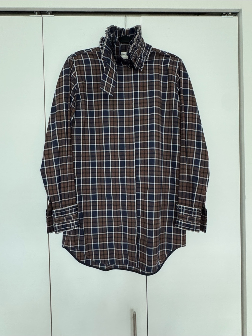 Victoria Beckham Brown & Navy Plaid Button-Down Shirt